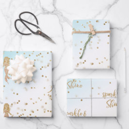 Aqua Gold Meerjungfrau Sparkle Glitzer Confetti Geschenkpapier Set