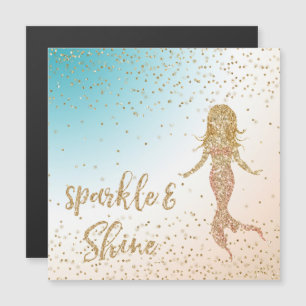 Aqua Gold Meerjungfrau Sparkle Glitzer Confetti Magnetkarte