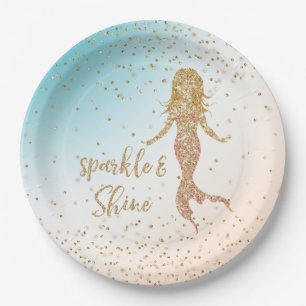 Aqua Gold Meerjungfrau Sparkle Glitzer Confetti Pappteller