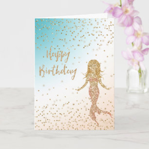 Aqua Gold Mermaid Glitzer Confetti Birthday Karte