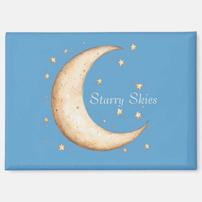 Aqua Gold Mond Sterne Himmel Magnet (Vorderseite)