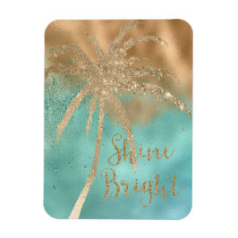 Aqua Gold Palm Tree Shine Bright Glitzer Magnet