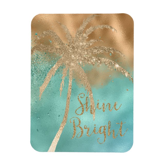 Aqua Gold Palm Tree Shine Bright Glitzer Magnet (Vertikal)