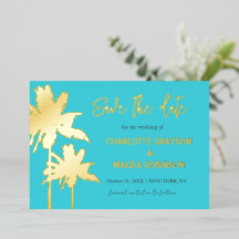 Aqua Gold Palm Trees Hochzeit speichern das Datum