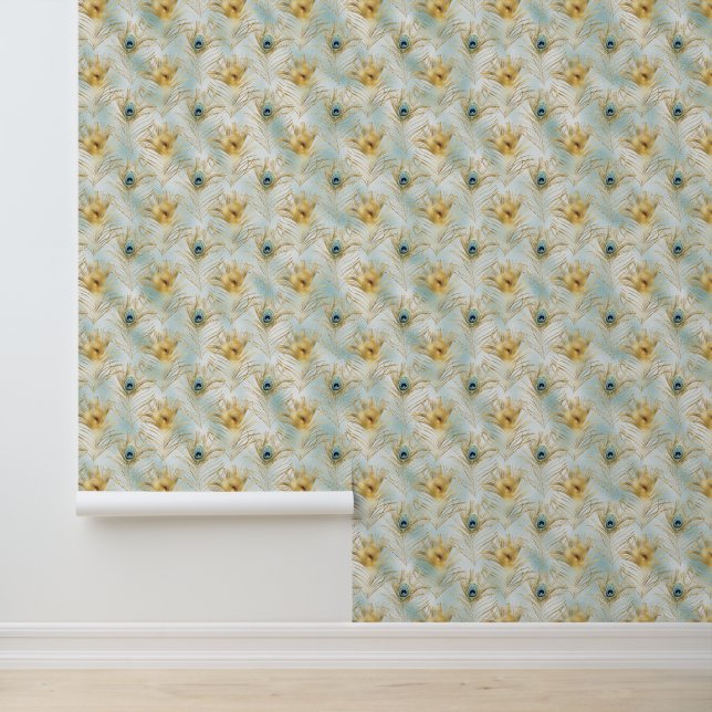 Aqua Gold Peacock Feathres Tapete (Anwendung)