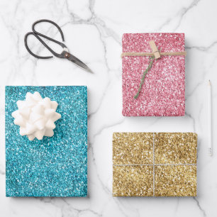 Aqua Gold Pink Glitz Glitzer Unicorle Sparkasse Geschenkpapier Set