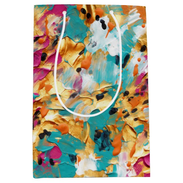 Aqua Gold Pink Leopard Paint Mittlere Geschenktüte (Vorderseite)