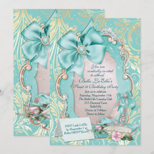 Aqua & Gold Princess Sweet 16 Einladung