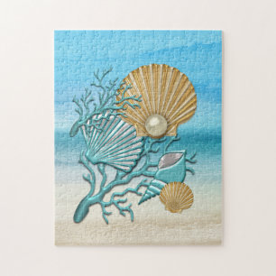 Aqua & Gold Seashells Puzzle