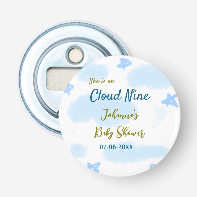 Aqua gold sie ist auf Wolke neun Baby Duschwolken Flaschenöffner (Vorderseite)