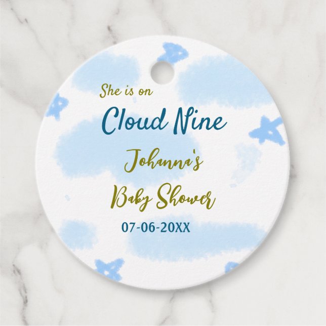 Aqua gold sie ist auf Wolke neun Baby Duschwolken Geschenkanhänger (Vorderseite)