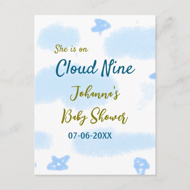 Aqua gold sie ist auf Wolke neun Baby Duschwolken Postkarte (Vorderseite)