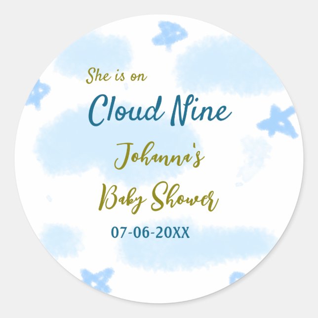 Aqua gold sie ist auf Wolke neun Baby Duschwolken Runder Aufkleber (Vorderseite)