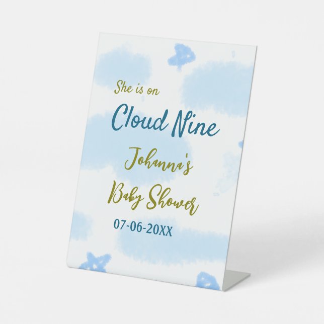 Aqua gold sie ist auf Wolke neun Baby Duschwolken Sockelschild (Vorderseite)