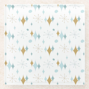 Aqua, Gold Sternexplosion Mitte Jahrhundert Muster Glasuntersetzer