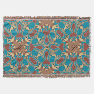 Aqua Gold Tribal Geometric Woven Throw Blanket Decke