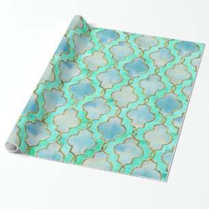 Aqua Gold und grünes marokkanisches Muster Geschenkpapier