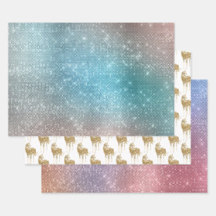 Aqua Gold Unicorn Sparkle Geschenkpapier Set