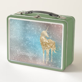 Aqua Gold Unicorn Sparkle Metall Brotdose