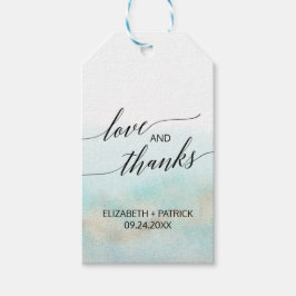 Aqua & Gold Watercolor Beach Hochzeit Liebe & Dank Geschenkanhänger