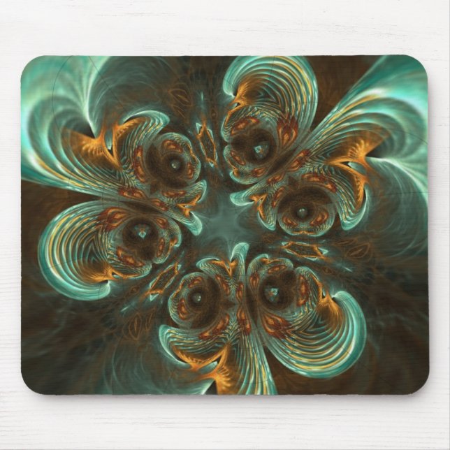 Aqua Gold Wirbel Fraktal Art Mousepad (Vorne)