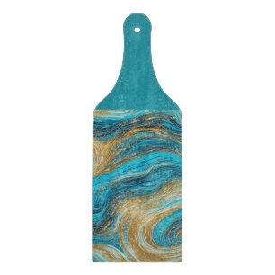 Aqua & Gold Wirbel Waves Cutting Board Schneidebrett