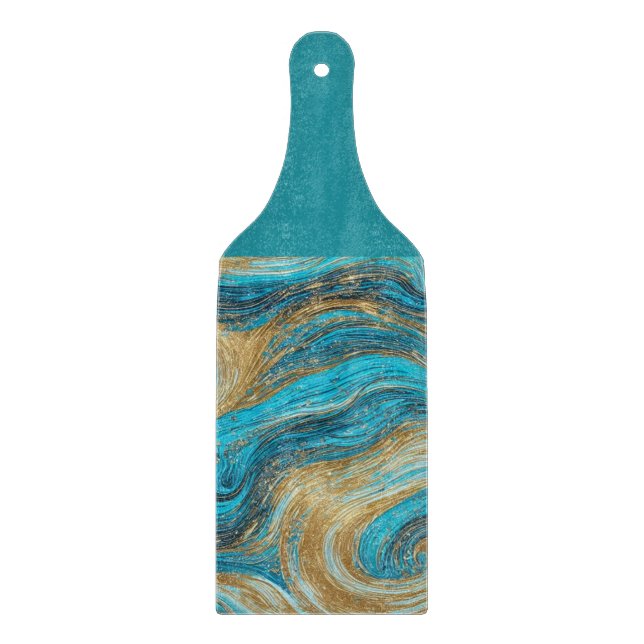 Aqua & Gold Wirbel Waves Cutting Board Schneidebrett (Vorderseite)