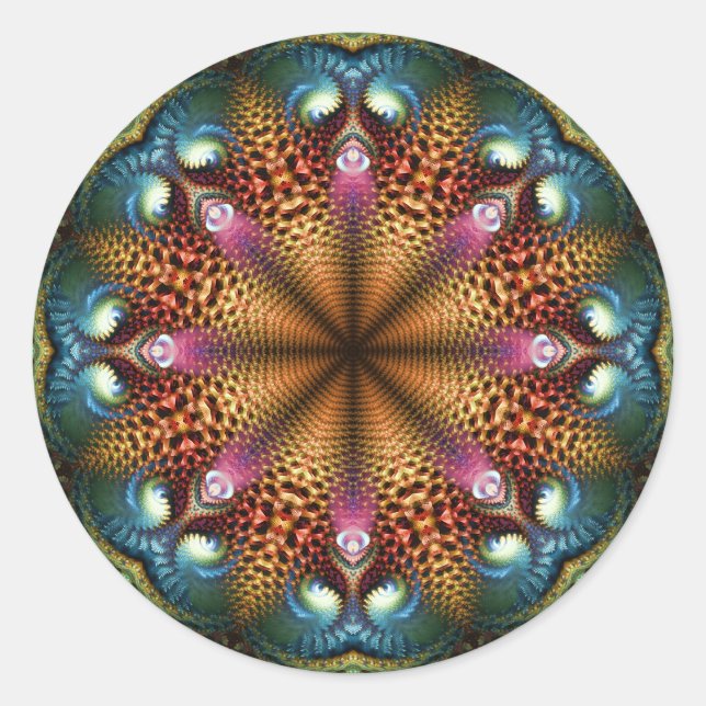 Aqua Golden Mandala Fraktal Star Sticker (Vorderseite)