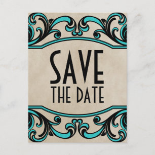 Aqua Gothic Swirls Save-the-Date-Postkarte Ankündigungspostkarte
