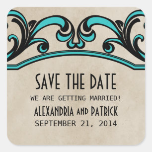 Aqua Gothic-Wirbel Save the Date Stickers