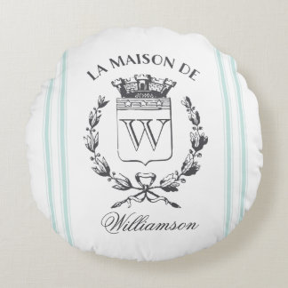 Aqua Grain Sack Custom Familienwappen Rundkissen Rundes Kissen