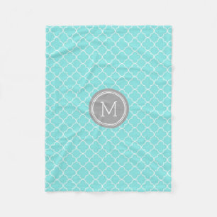 Aqua graue Quatrefoil Muster-Monogramm-Decke Fleecedecke