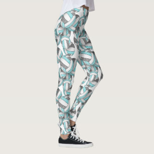 Aqua-graues, gürtelweiße Volleyballmuster Leggings