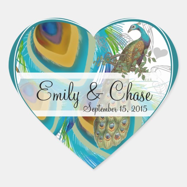 Aqua Gray 3 Peacock Feathers Wedding Sticker (Vorderseite)