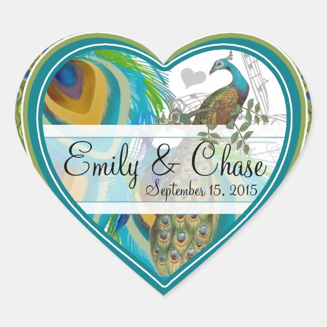 Aqua Gray 3 Peacock Feathers Wedding Sticker (Vorderseite)