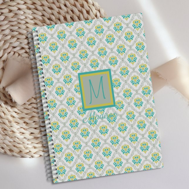 Aqua Gray Chartreuse Trendy Monogram Planer (Von Creator hochgeladen)