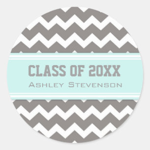 Aqua Gray Chevrons Abschluss Individuelle Name Runder Aufkleber