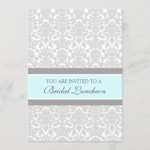 Aqua Gray Damask Bridal Lunch Einladungskarten