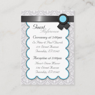 Aqua & Gray Damask Wedding Guest Reference Cards Begleitkarte