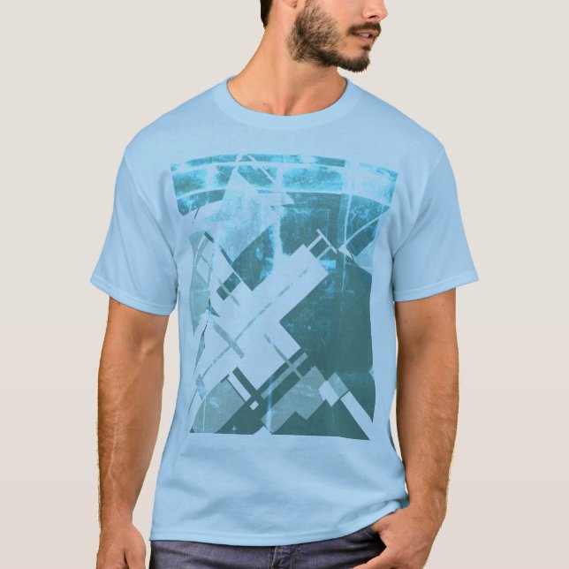 Aqua Gray-Green Diagonal MCM inspiriert Abstrakt T-Shirt (Vorderseite)