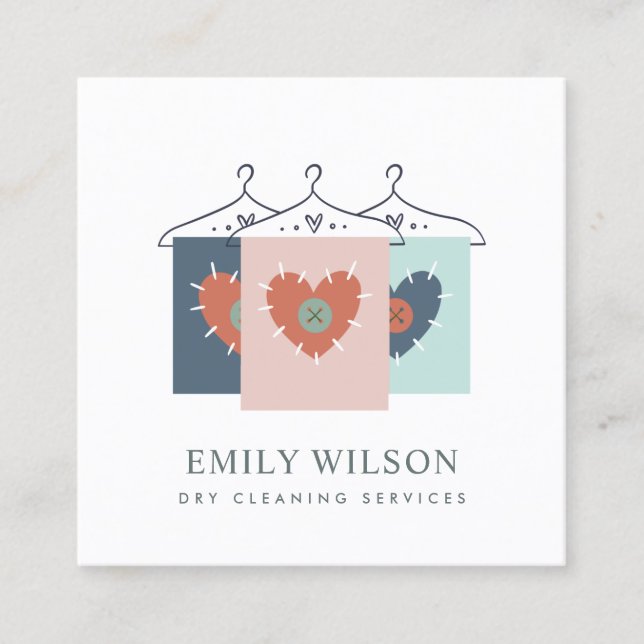 AQUA GRAY ORANGE BLUSH HANGING CLOTHES DRYCLEANER QUADRATISCHE VISITENKARTE (Vorderseite)