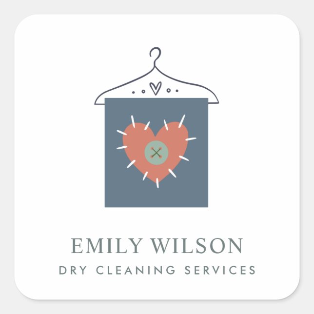 AQUA GRAY ORANGE RED HANGING CLOTHES DRYCLEANER QUADRATISCHER AUFKLEBER (Vorderseite)