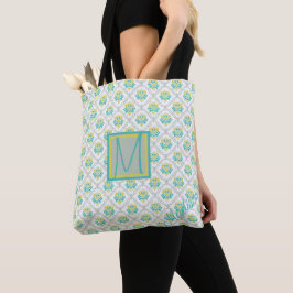 Aqua Gray und Chartreuse Muster Trendy Monogram