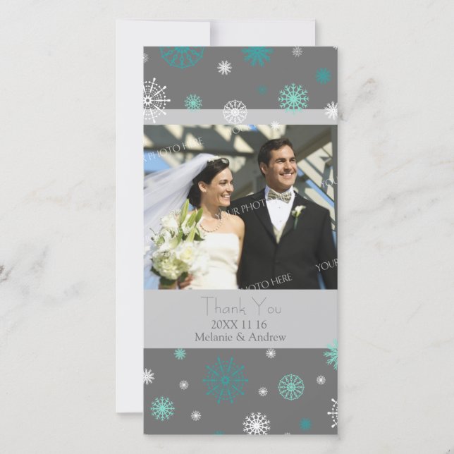 Aqua Gray Vielen Dank Winter Wedding Foto Cards Dankeskarte (Vorderseite)