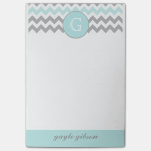 Aqua-Gray-Zickzack Monogramm-Post-it®-Notizen Post-it Klebezettel