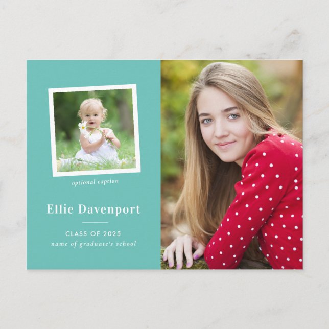 Aqua Green-Blue Classic Zwei-Foto-Abschluss Postkarte (Vorderseite)