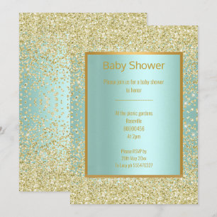 AQUA GREEN BLUE DIAMOND SPARKLE GOLD BABY SHOWER EINLADUNG
