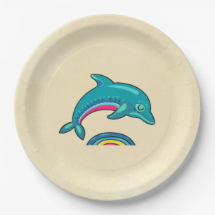 Aqua Green Dolphin rund um Regenbogenwasser Pappteller