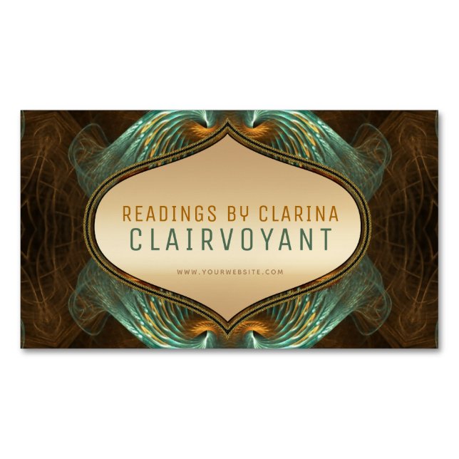 Aqua Green Gold Fraktal Arts Clairvoyant Readings Magnetische Visitenkarte (Vorderseite)