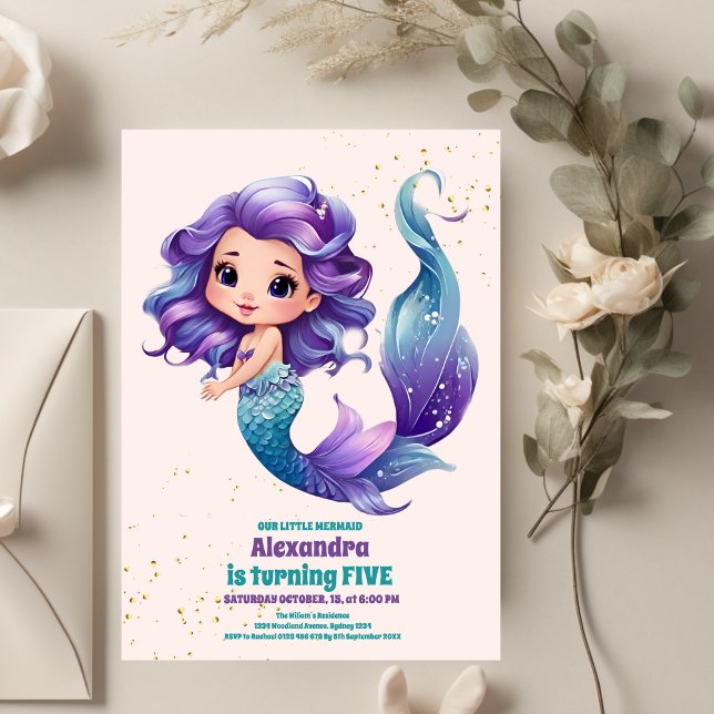 Aqua Green Gold Little Mermaid Birthday Einladung (Von Creator hochgeladen)